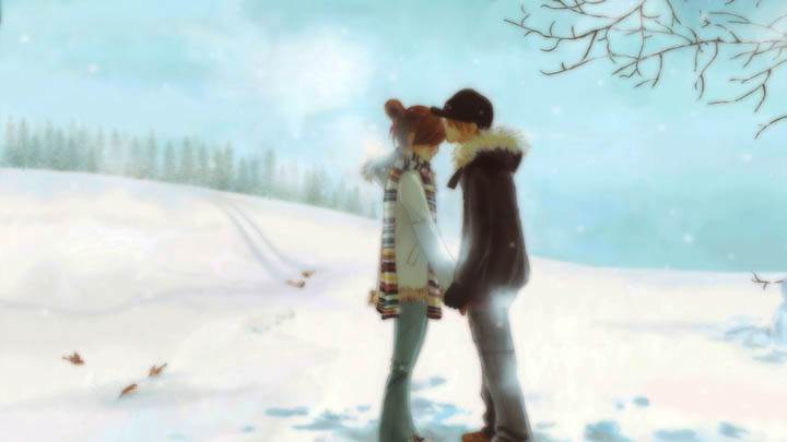 2D Couples Standing On Snow