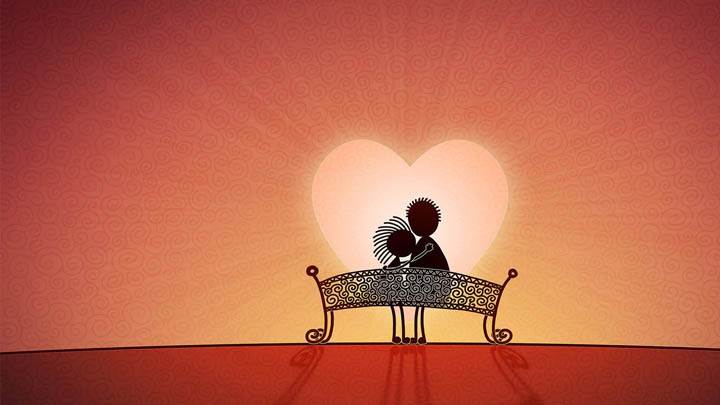 Artistic Cartoon Couple Sitting On A Bench