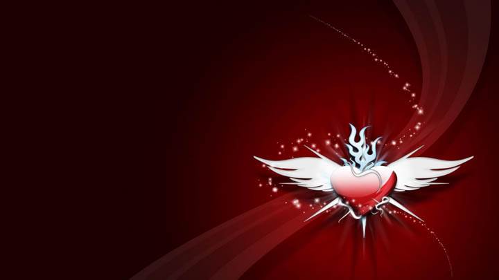 Red Heart With White Wings Cool Red Wallpaper