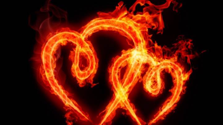 Two Burning Hearts With Fire For Valentines Day
