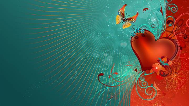 Valentines Day Artistic Wallpaper Red Heart And Butterfly