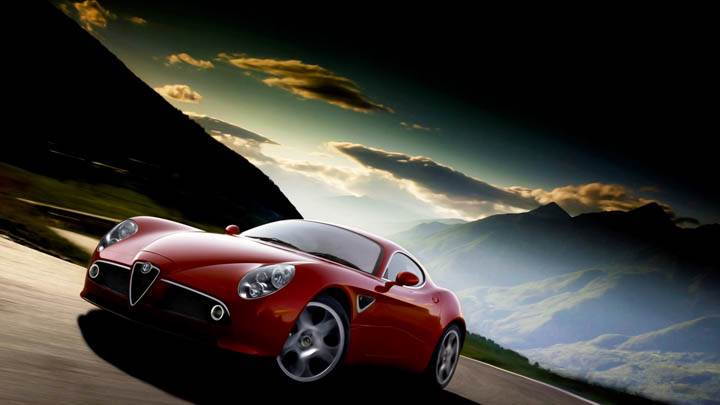 Alfa Romeo 8c In Red Nice Side Pose Evening