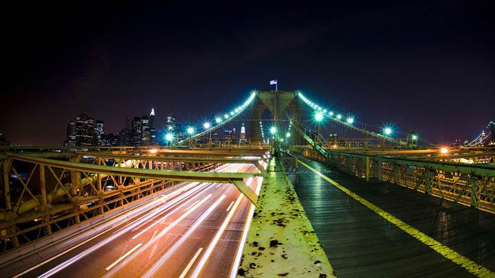 Bridge Wallpaper Captured In Night USA Flag On It