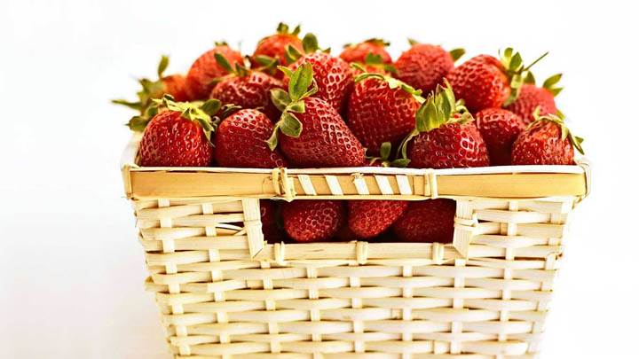 Strawberries In Wooden Bucket