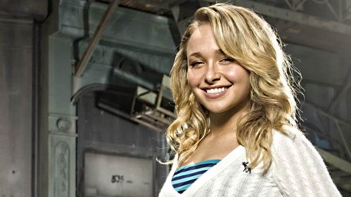 Hayden Panettiere Laughing In White Blue Dress