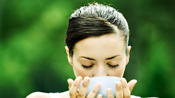 Beautyful Girl Drinking In Bowl In Morning