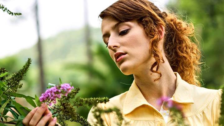 Girl And Pink Flower