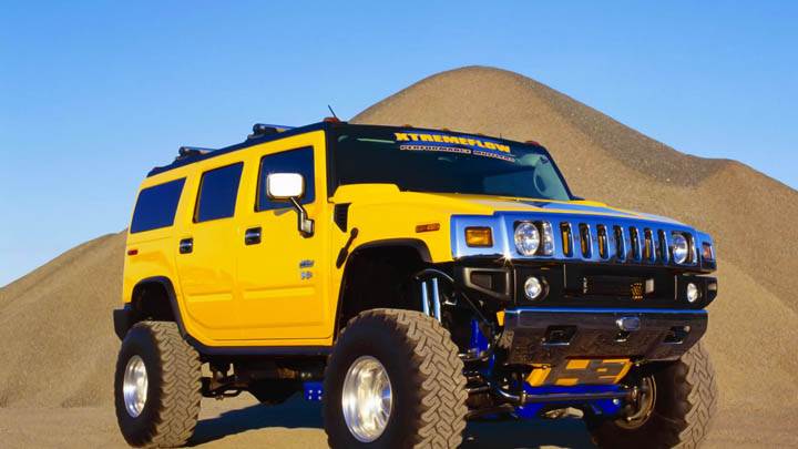 Yellow Hummer Jump From Mountain