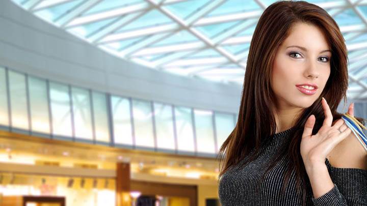Female Standing Pose In Shopping Mall