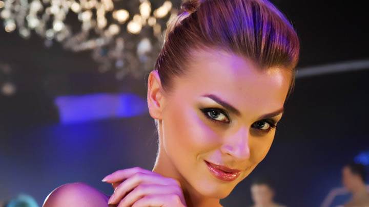 Girl In Club Wet Lips And Smiling