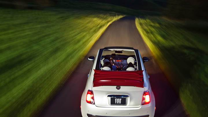 2012 Fiat 500 Cabrio Back Pose on Highway