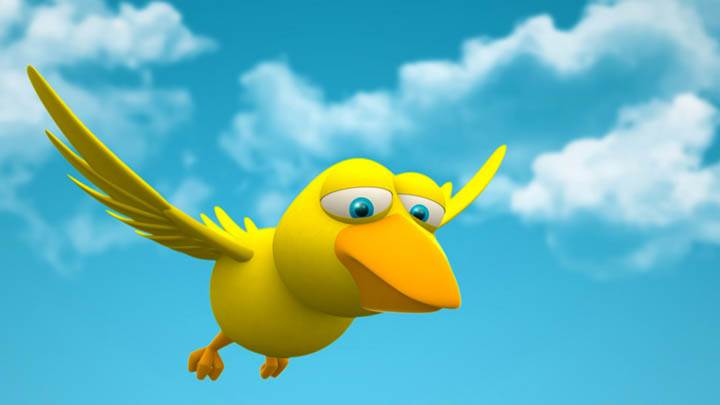 3D Yellow Bird Flying In Sky