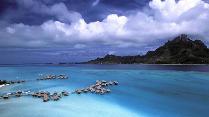 Aerial View Of The Island Of Bora Bora French Polynesia Sunset