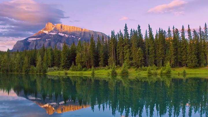 Cascade Ponds At Sunrise Lake Minnewanka Banff National Park Alberta