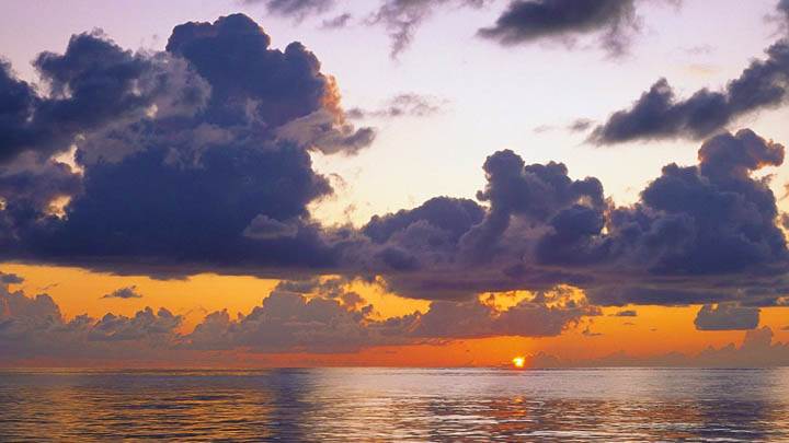 Scattered Rain Clouds at Sunset, Pacific Ocean