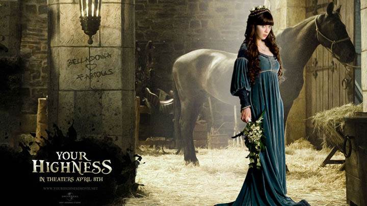 Zooey Deschanel in Blue Long Dress With Flowers