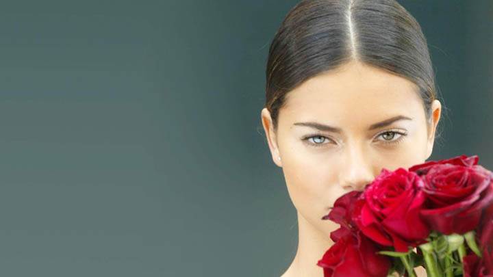 Adriana Lima Red Rose On Face Closeup