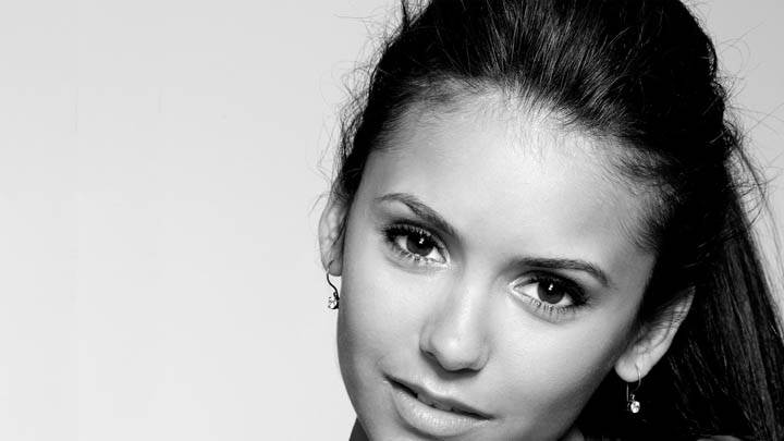 Nina Dobrev Smiling Cute Face Black & White