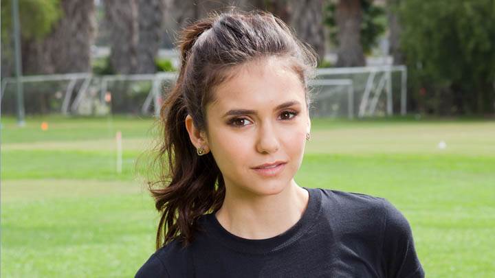 Nina Dobrev in Black T-shirt in Stadium
