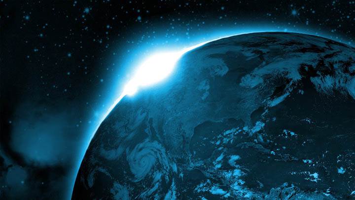 Sunrise Over a Blue Planet