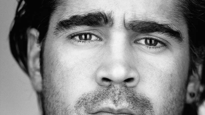 Colin Farrell Black & White Face Closeup