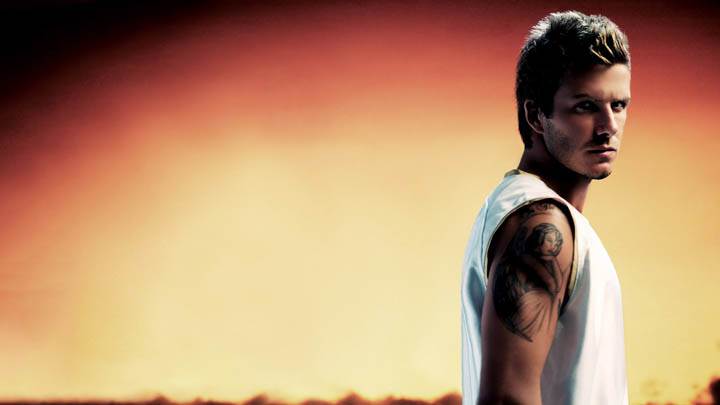 David Beckham In White T-Shirt Side Pose