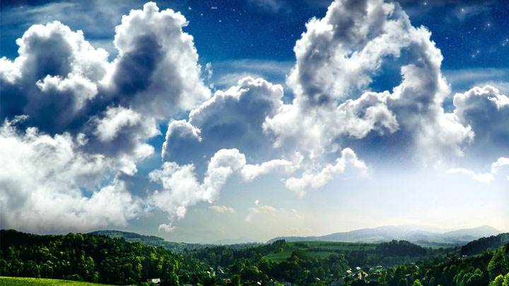 Beautiful Clouds Scene Over Village