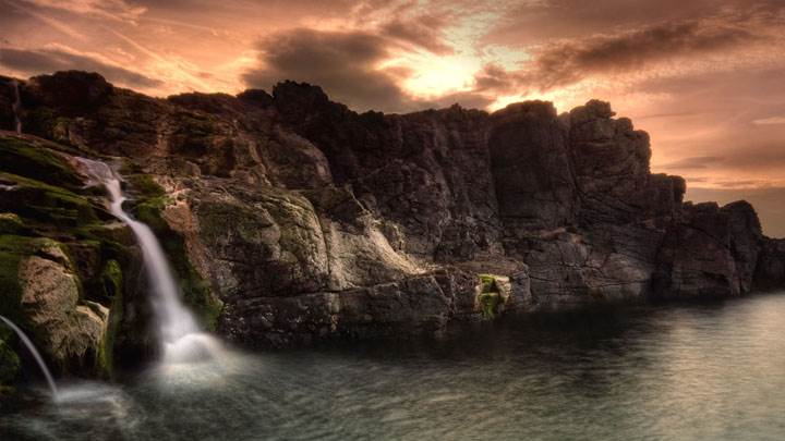 Small Waterfall Near Sea