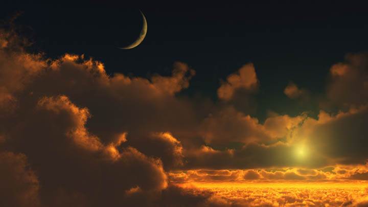 Amazing Scene With Sunset & Moon