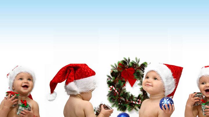 Lovely Happy Babies At Christmas Day