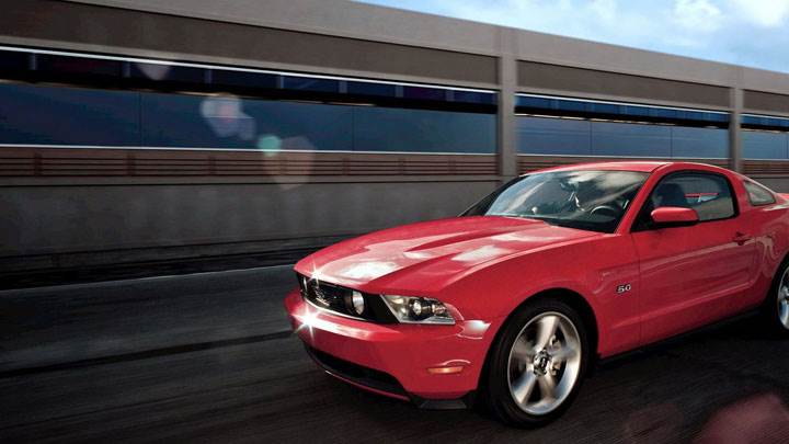 Red Ford Mustang GT Side Front