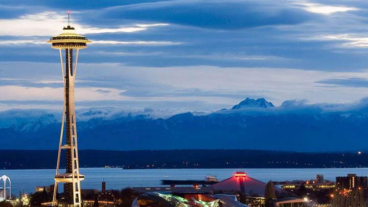 Seattle Space Needle At Evening In Usa