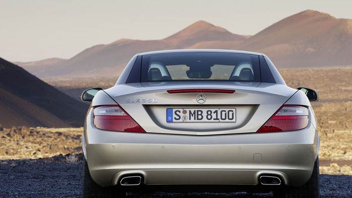 Back Pose of Golden Mercedes-Benz SLK 350