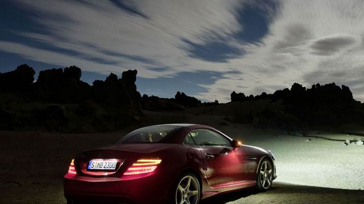 Back Pose of Red Mercedes-Benz SLK 350