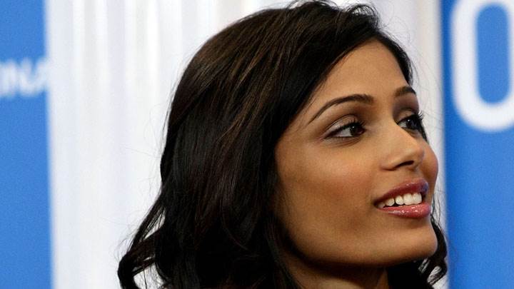 Freida Pinto Side Face And Pink Wet Lips