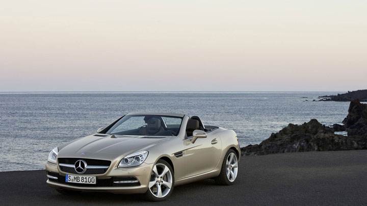 Golden Mercedes-Benz SLK 350 Parked Near Beach