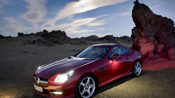 Red Color Mercedes-Benz SLK 350 Near Mountains