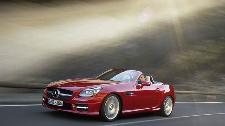 Red Mercedes-Benz SLK 350 Running on Highway