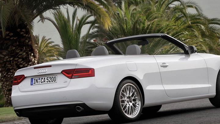 Side Back Pose of Audi A5 Cabriolet in White