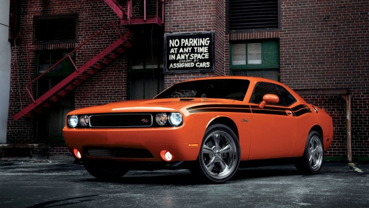 Orange 2014 Dodge Challenger RT Classic Side Pose