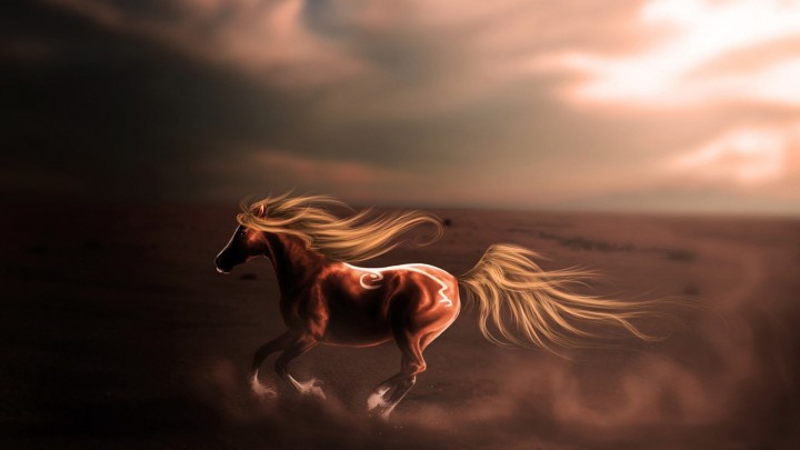 Majestic Horse Running In The Desert