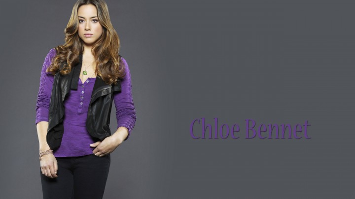 Chloe Bennet In Purple Top Black Jacket & Black Jeans
